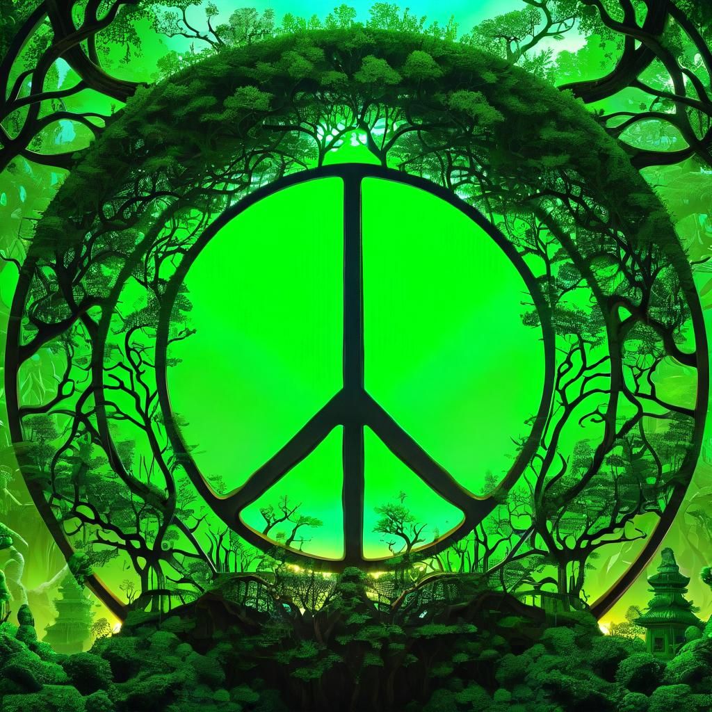 Epic Digital Green Peace Symbol in a World of Intricate Beau...