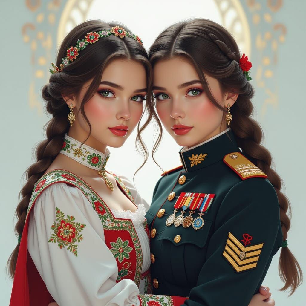 Girls Embrace in Fantasy Realism Portrait