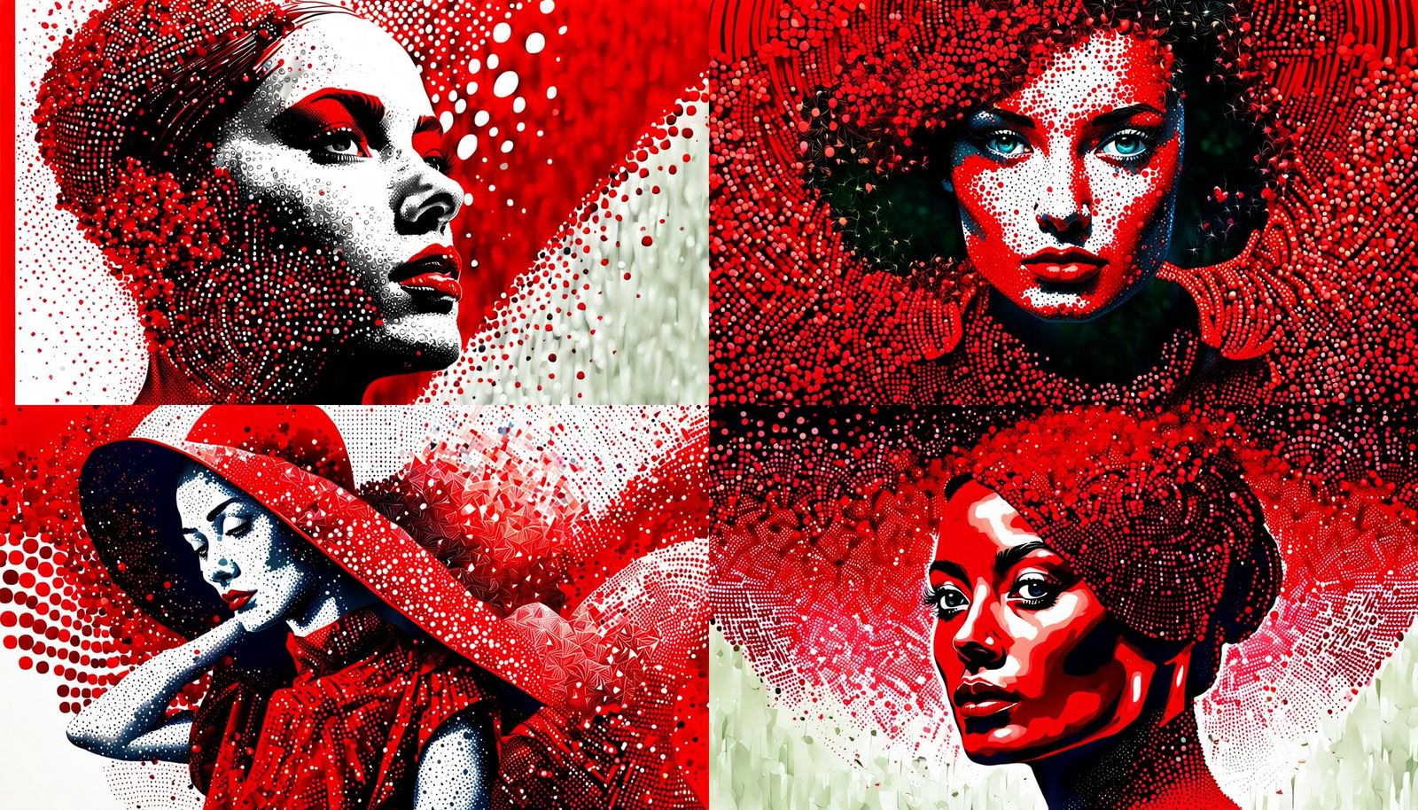 Hyperrealistic Pointillist Lady in Red