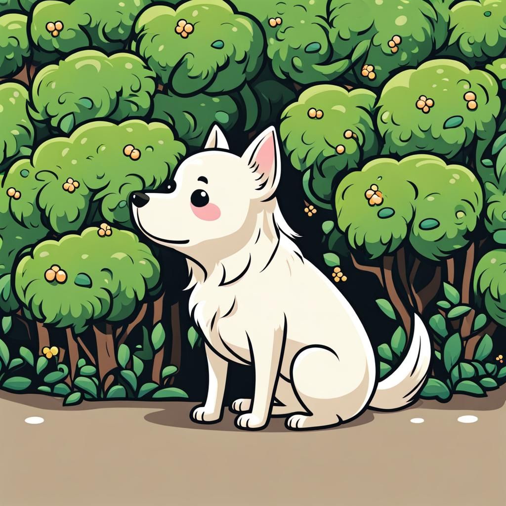 Kawaii Dog Peeing on Bush: A Cute Scene