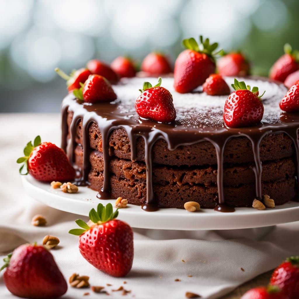 Decadent Chocolate Strawberry Cake in Warm Light