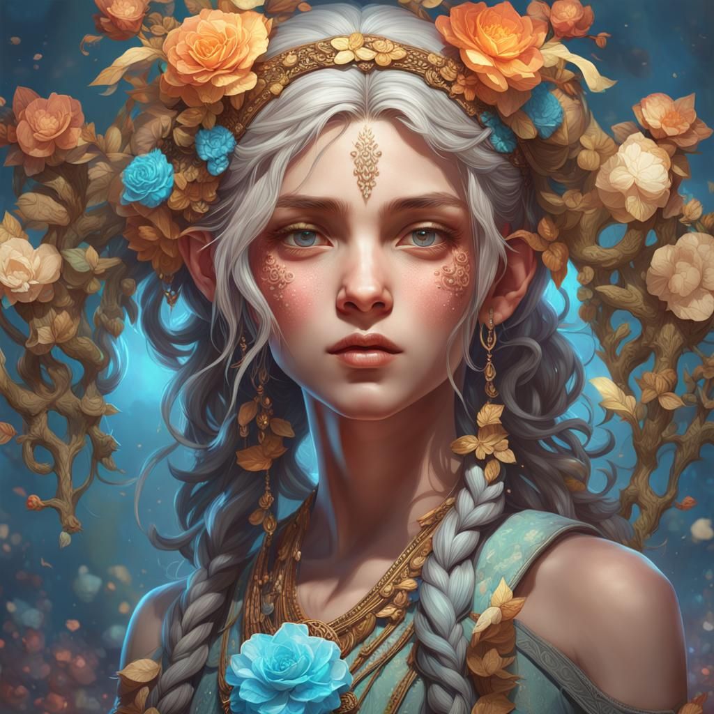 Detailed Portrait of Cute White Bunnies in Art Nouveau Style