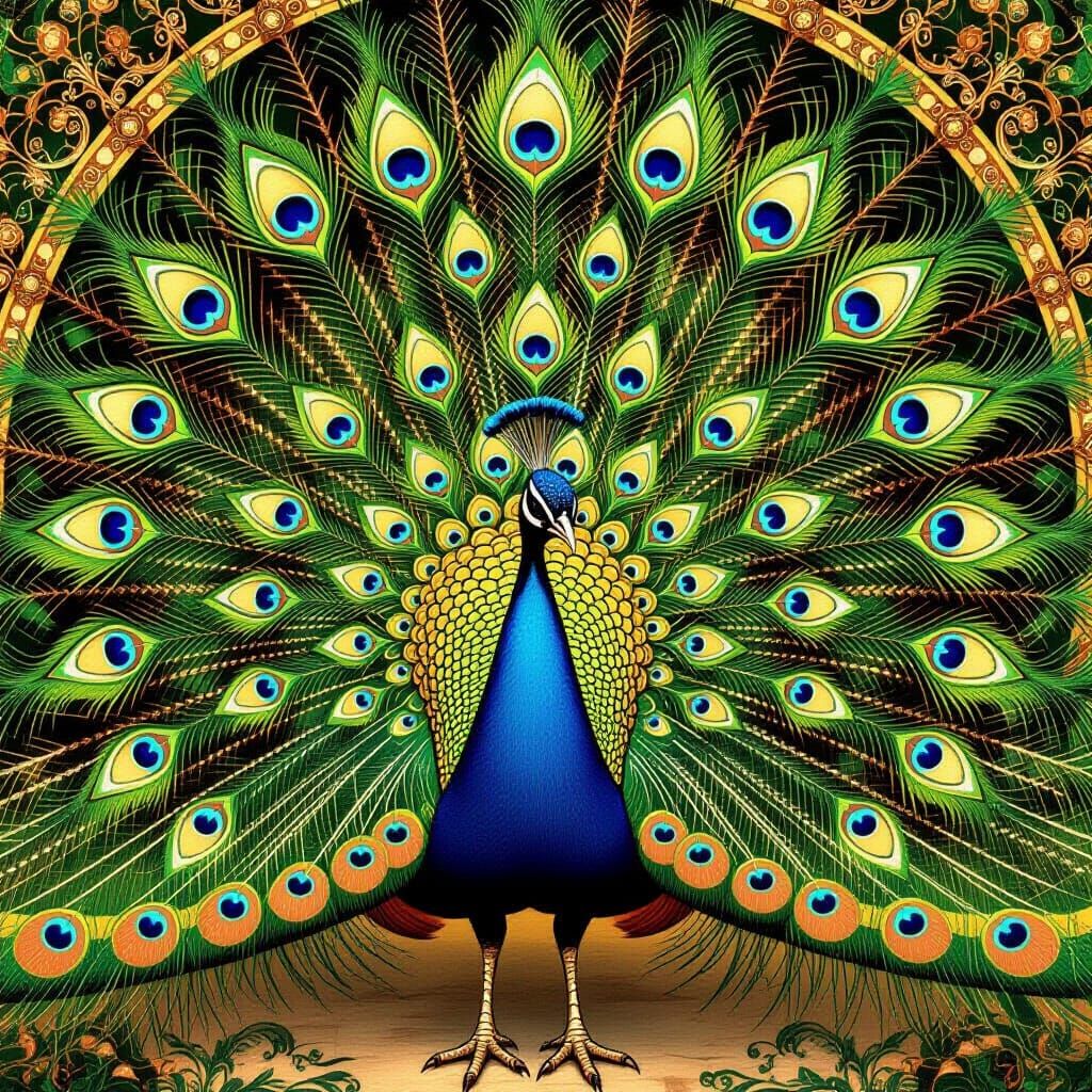 Clockwork Peacock with Art Nouveau Mechanical Design