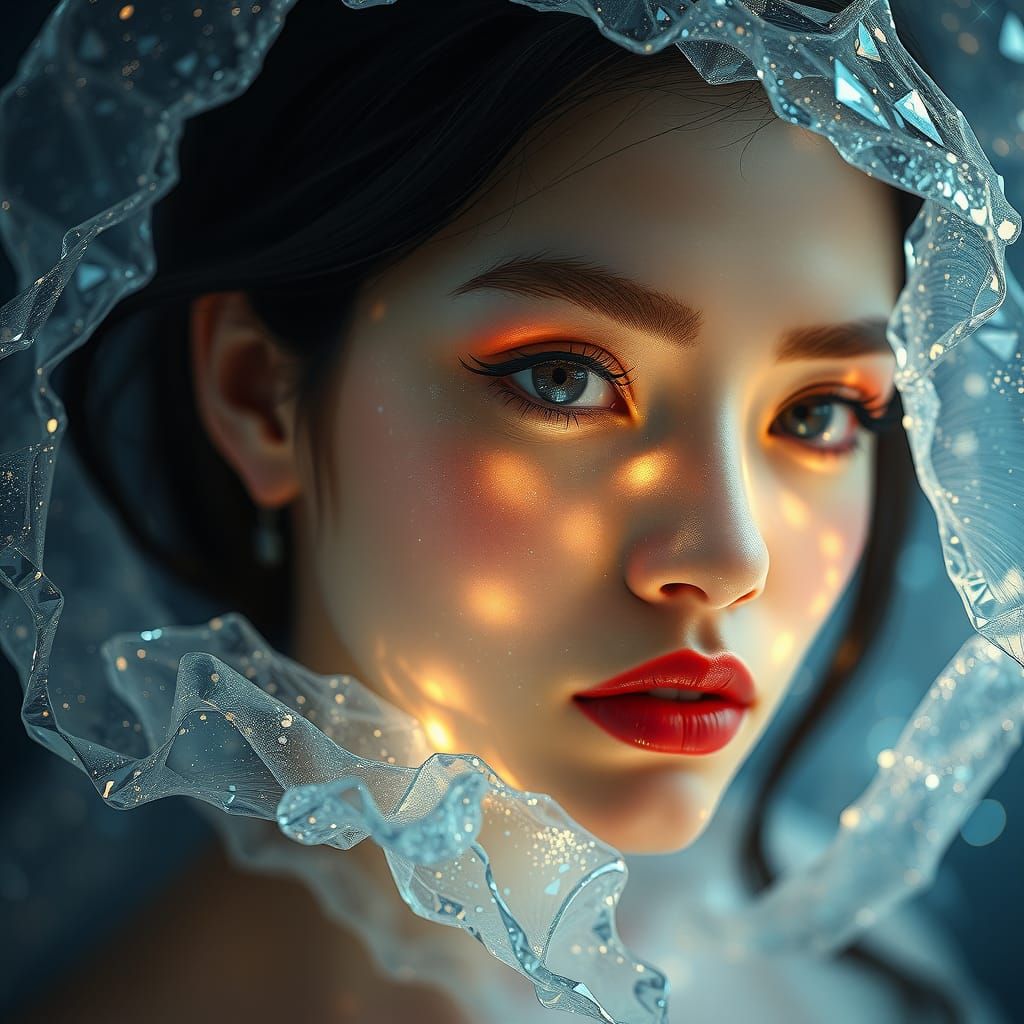 Bioluminescent Crystal Portrait of a Woman