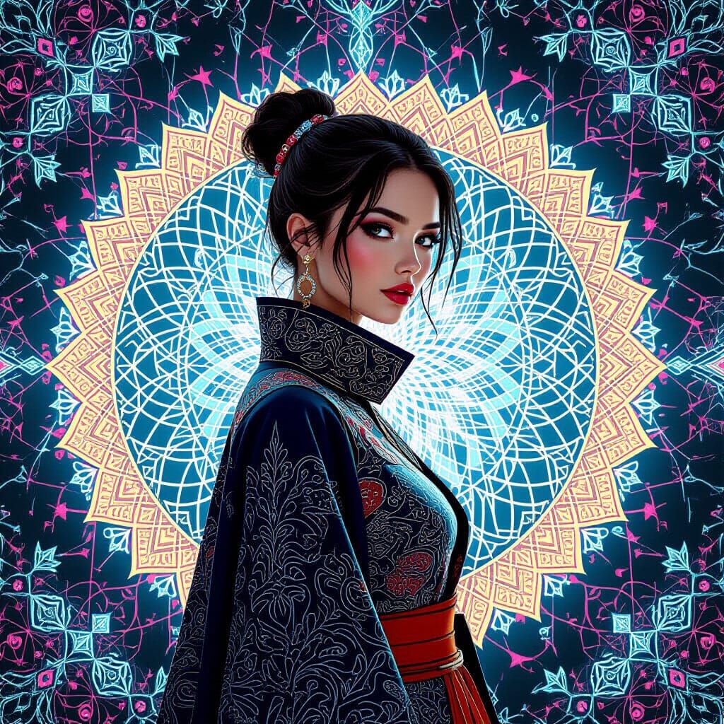 Futuristic Zentangle Girl in 8K Detail