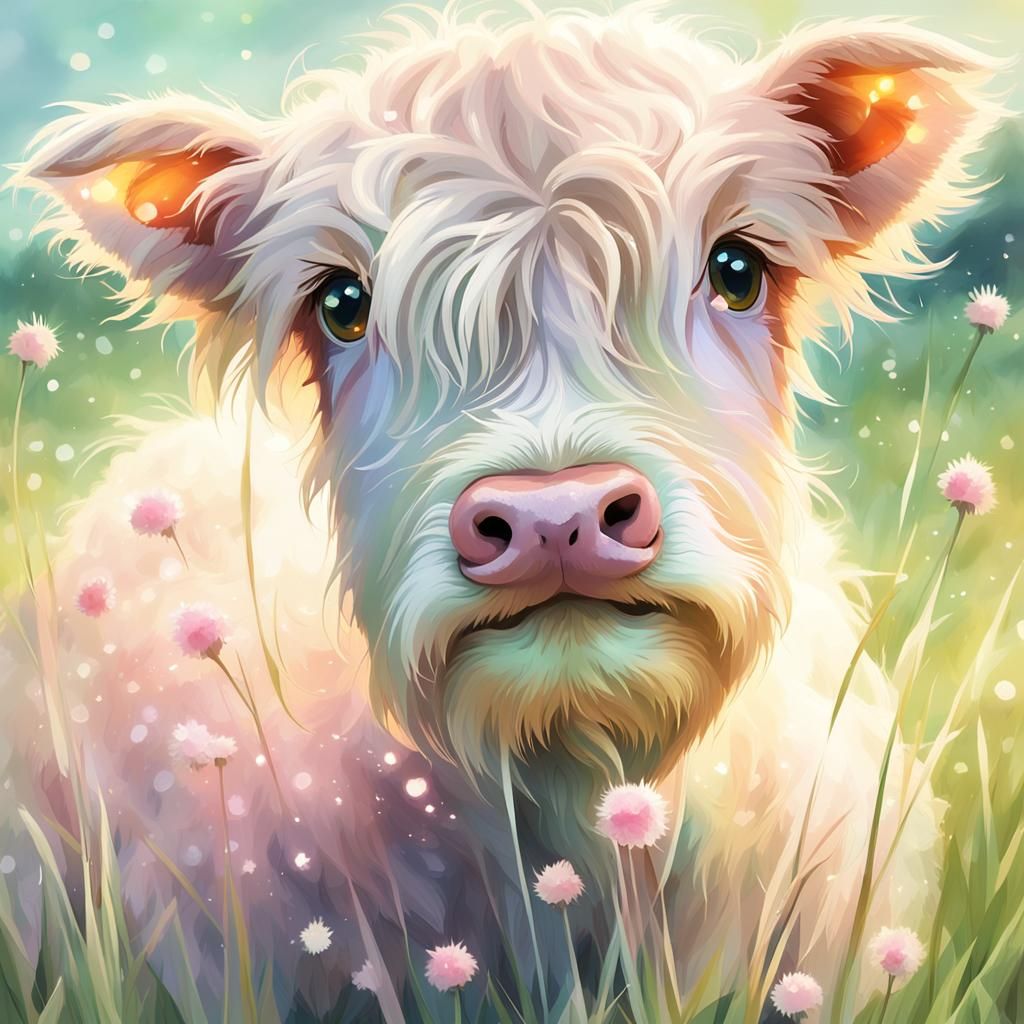 Pastel Anime Highland Calf Macro Photography