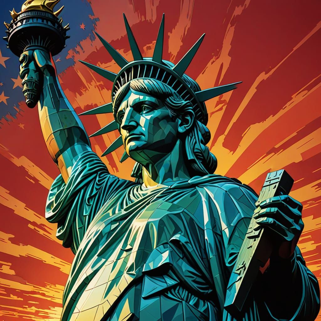 Statue of Liberty in Red Grooms Pop Art Style