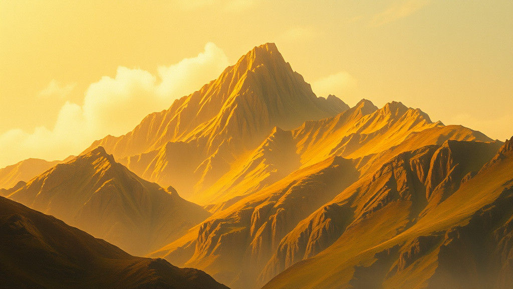 Serene Golden Mountain Landscape in Impressionist Style