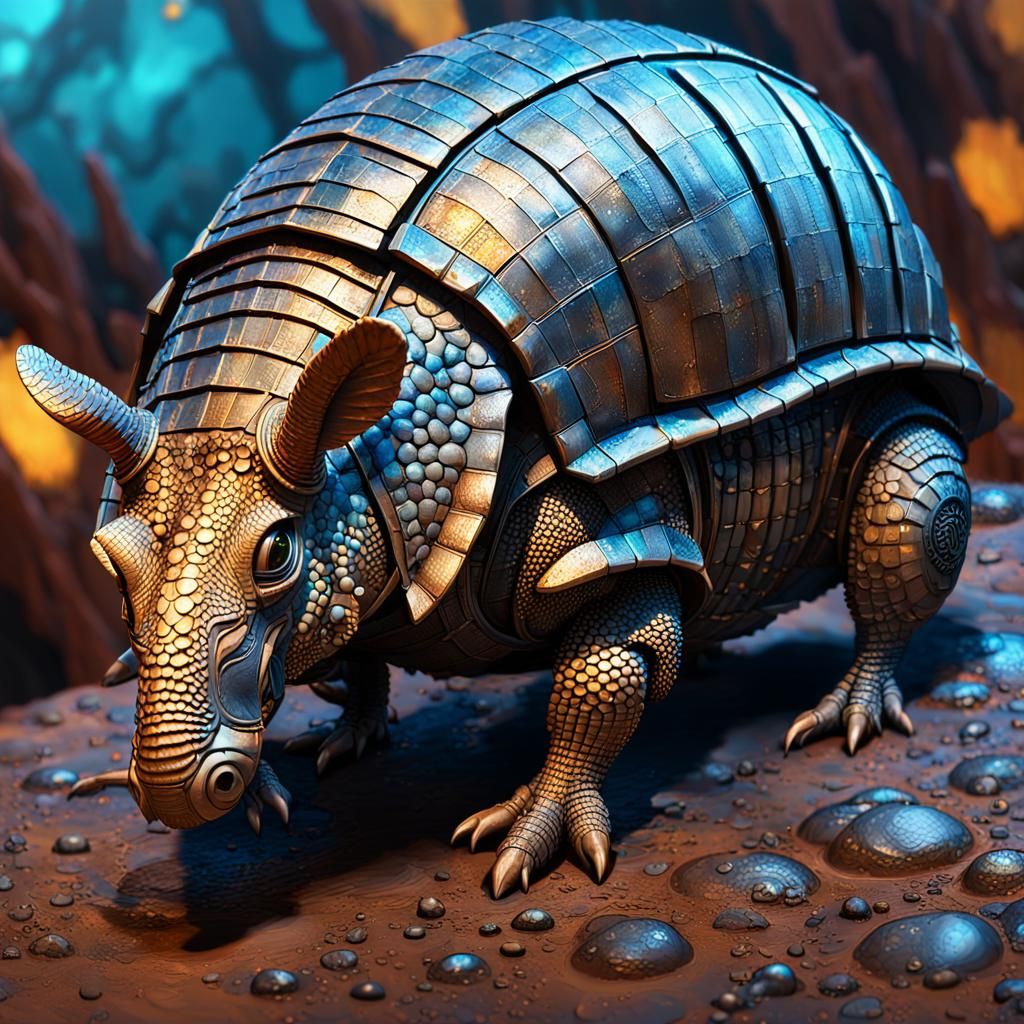 Steampunk Armadillo in Hyperrealistic Splash Art