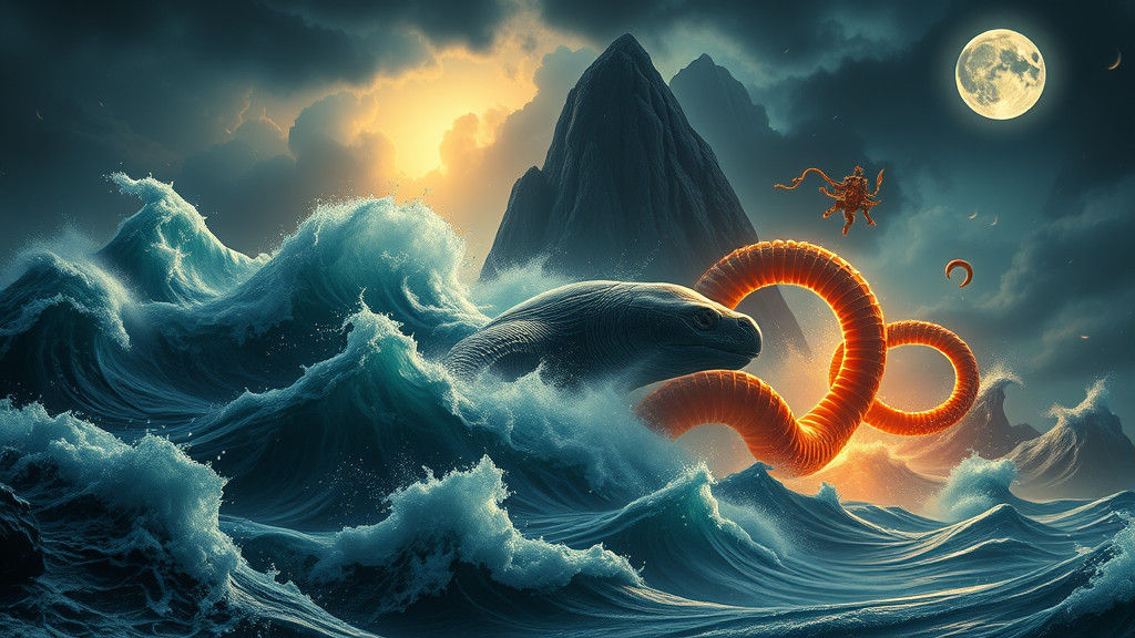 Epic Samudra Manthan Scene with Gods and Demons