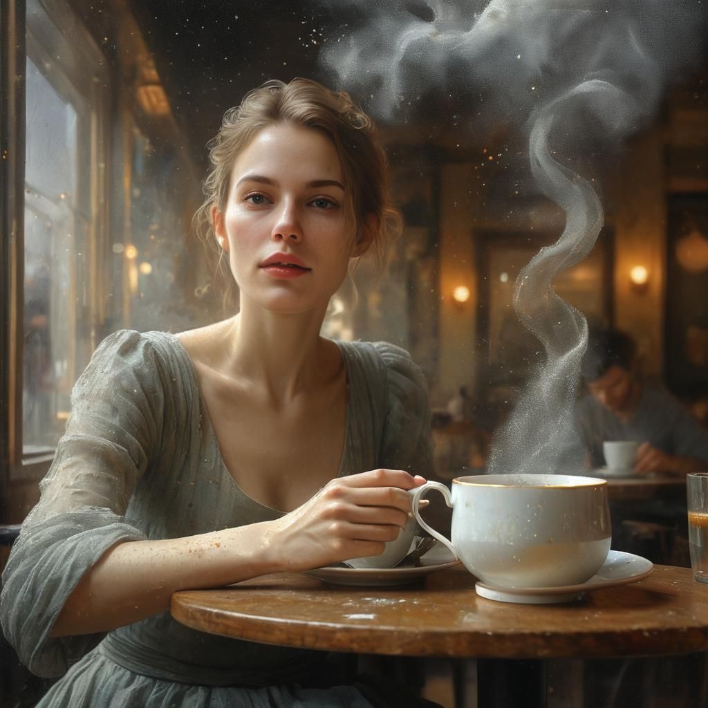 Beautiful Woman Enjoying Tea: Photorealistic Portrait