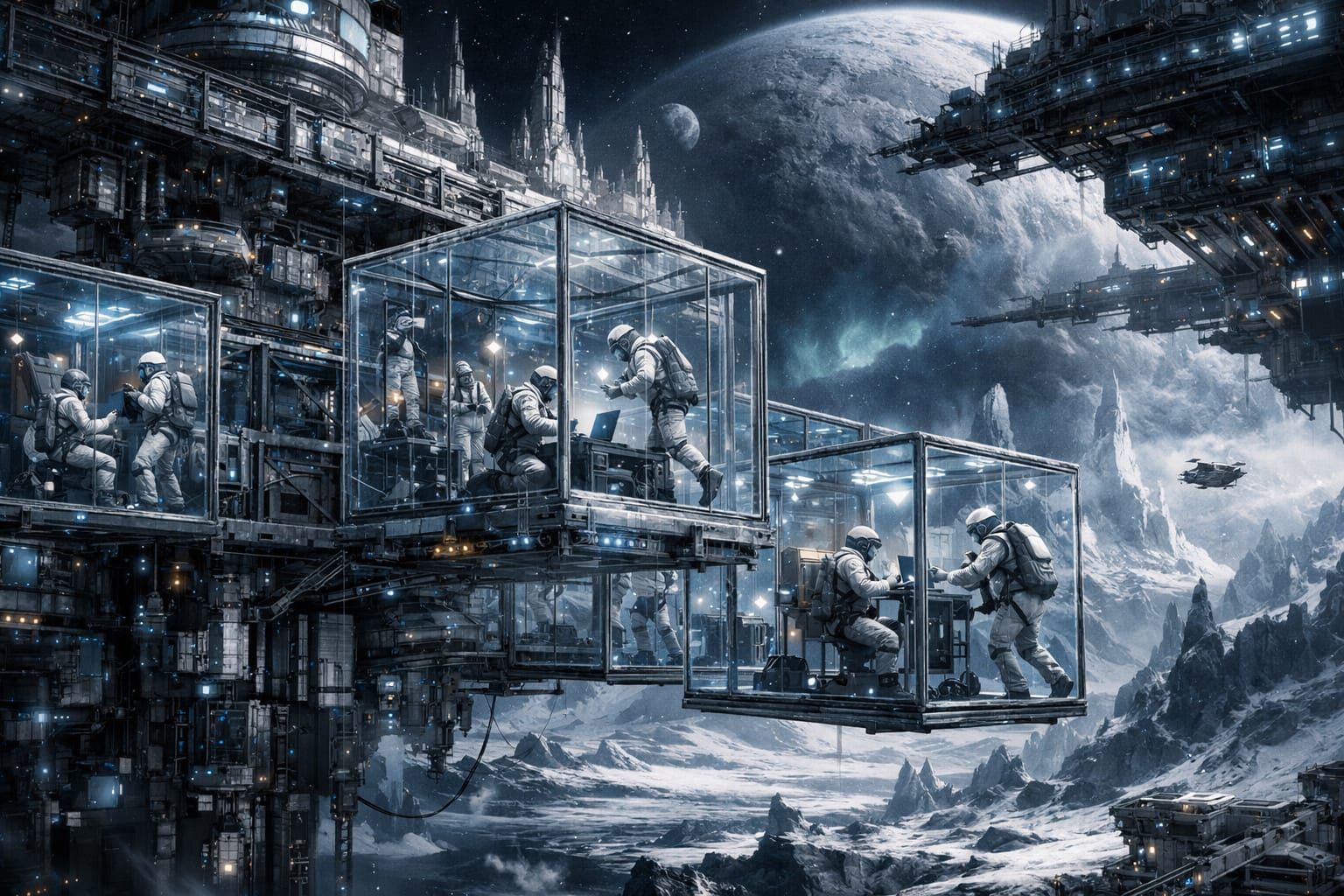 Massive Space Stations Linked by Transparent Cubes