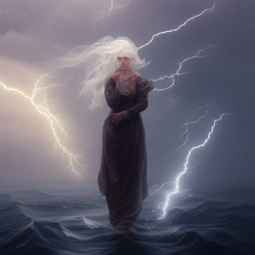 Ghostly Figure on Stormy Sea, Hyperdetailed Art