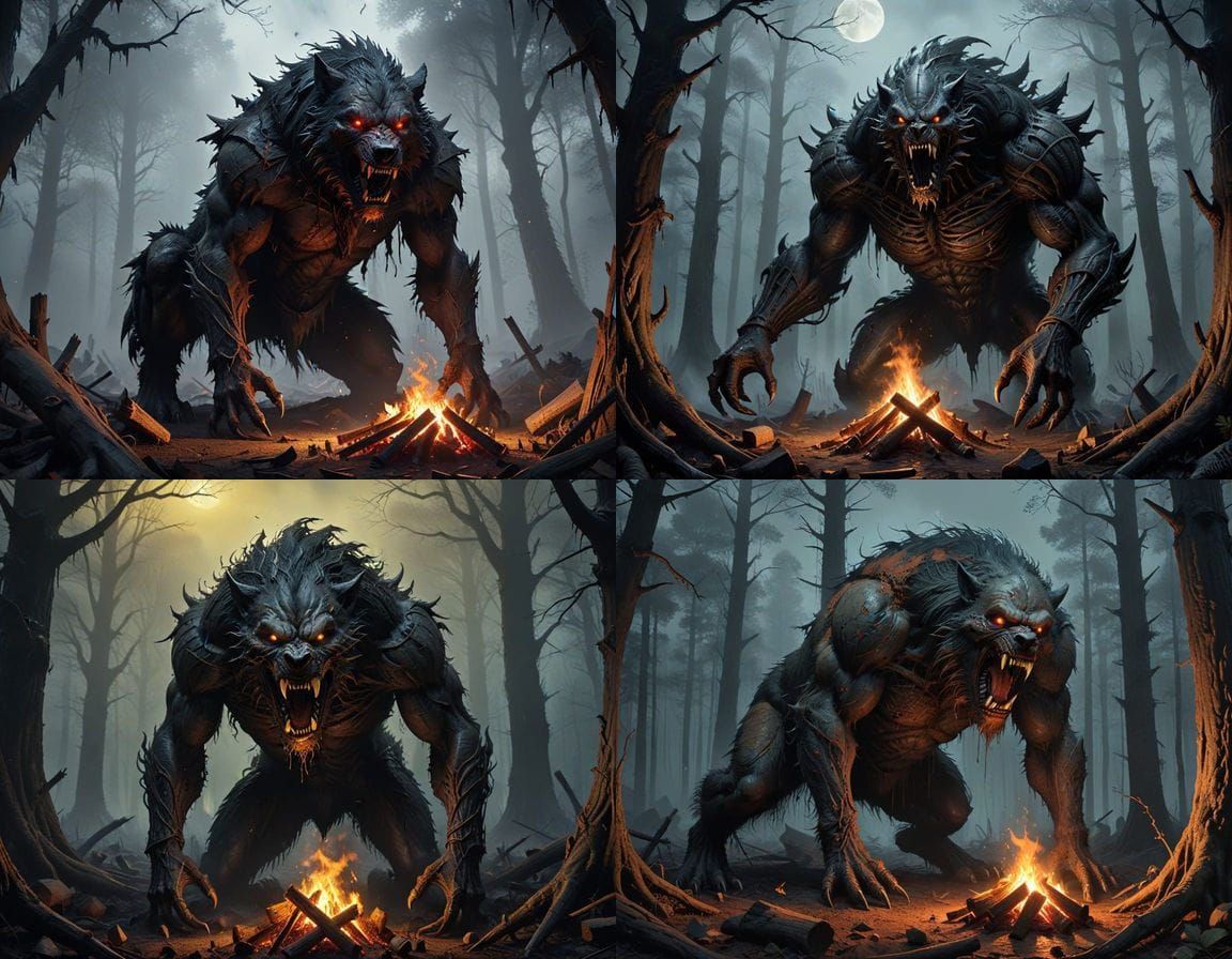 Werewolf Tears Through Tent in Dark and Foreboding Forest Sc...