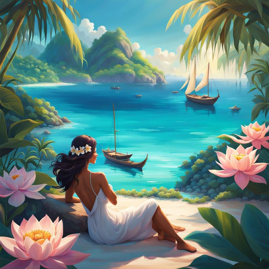 Tropical Island Paradise: A Vibrant Digital Art Escape