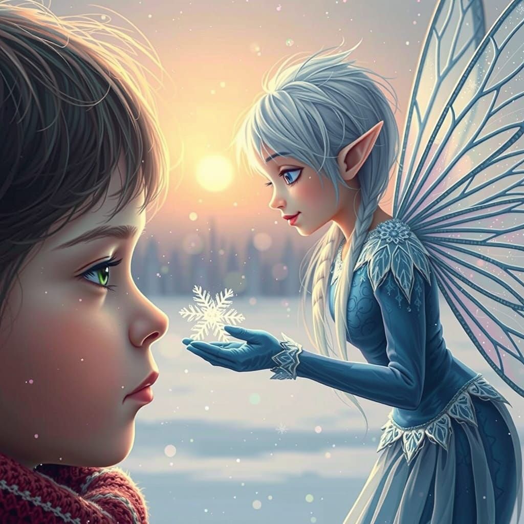 Whimsical Winter Elf in Ethereal Winter Wonderland