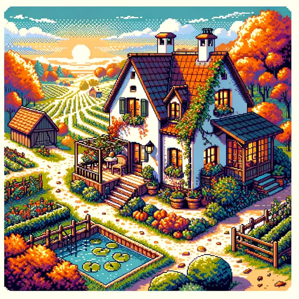 Charming 8-bit Villa in Autumn Pixel Art