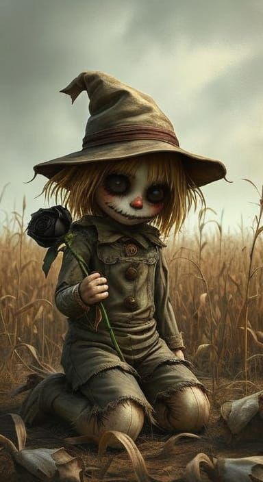Eerie Scarecrow Child in Surreal Airbrushed Style