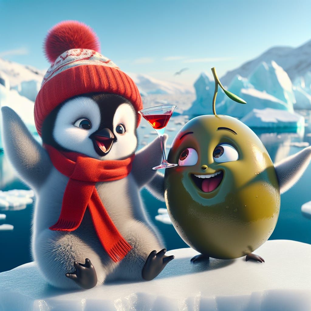 Two Friends Enjoy Winter Wonderland on Iceberg