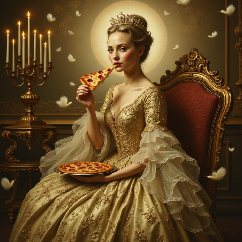 Marie Antoinette Eats Pizza in Opulent Chateau