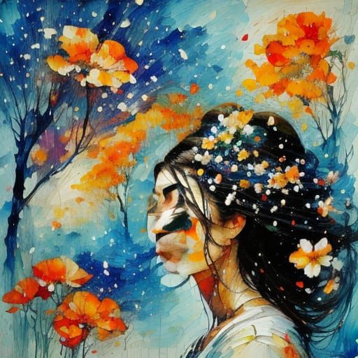 Floral Woman in Vibrant Oil Painting Style