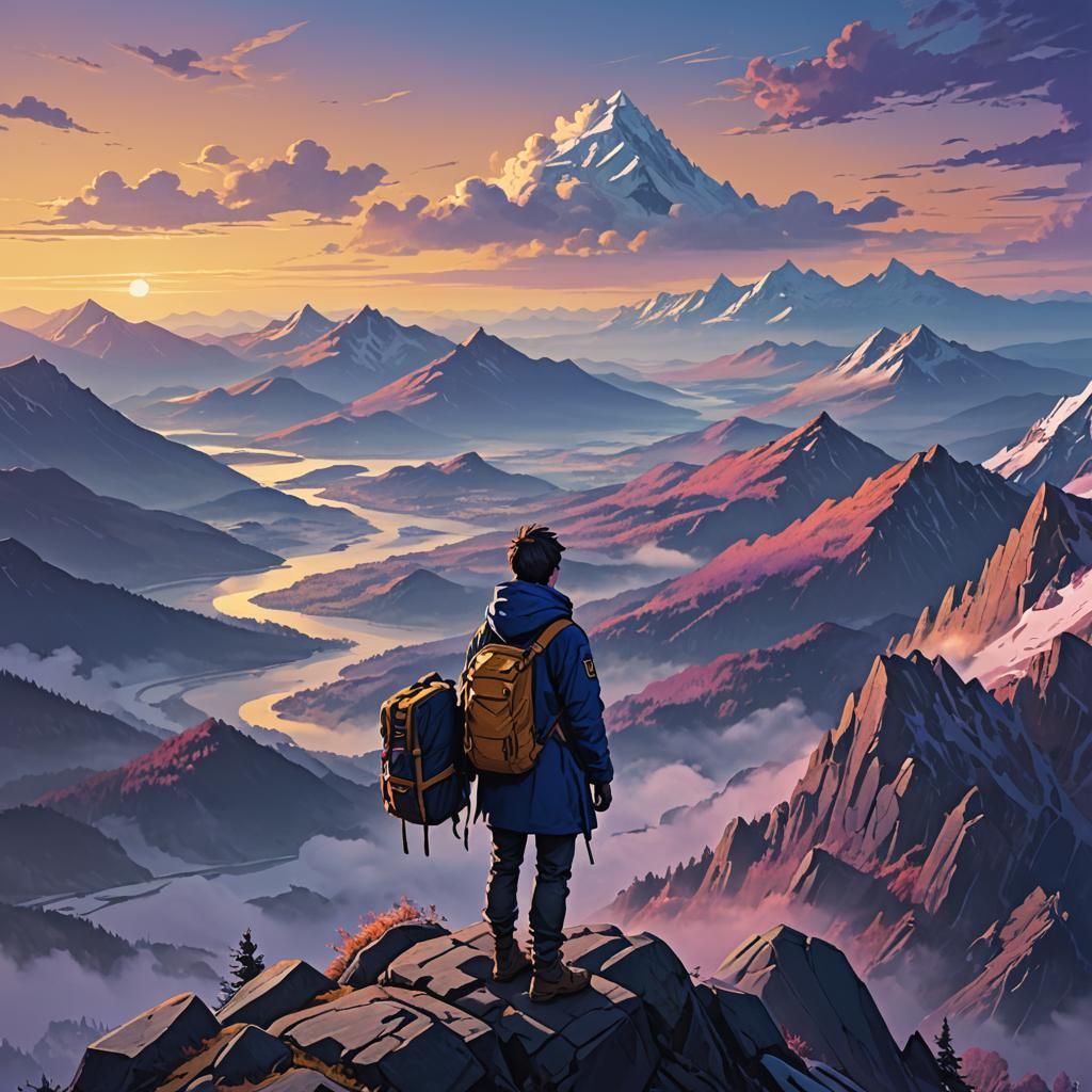 Majestic Mountain Vista: Fantasy Adventure Art