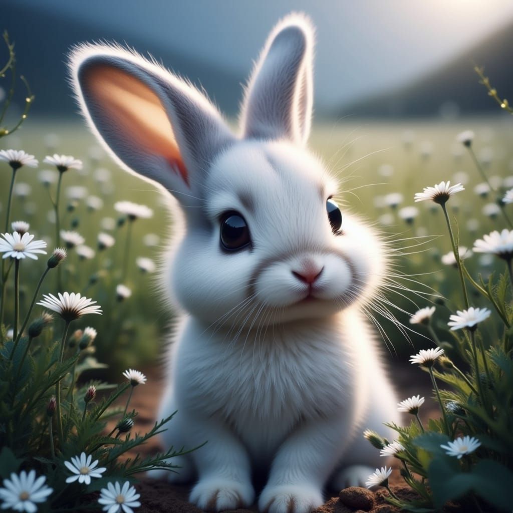 Cute Baby Bunny in Expressive Watercolor Style