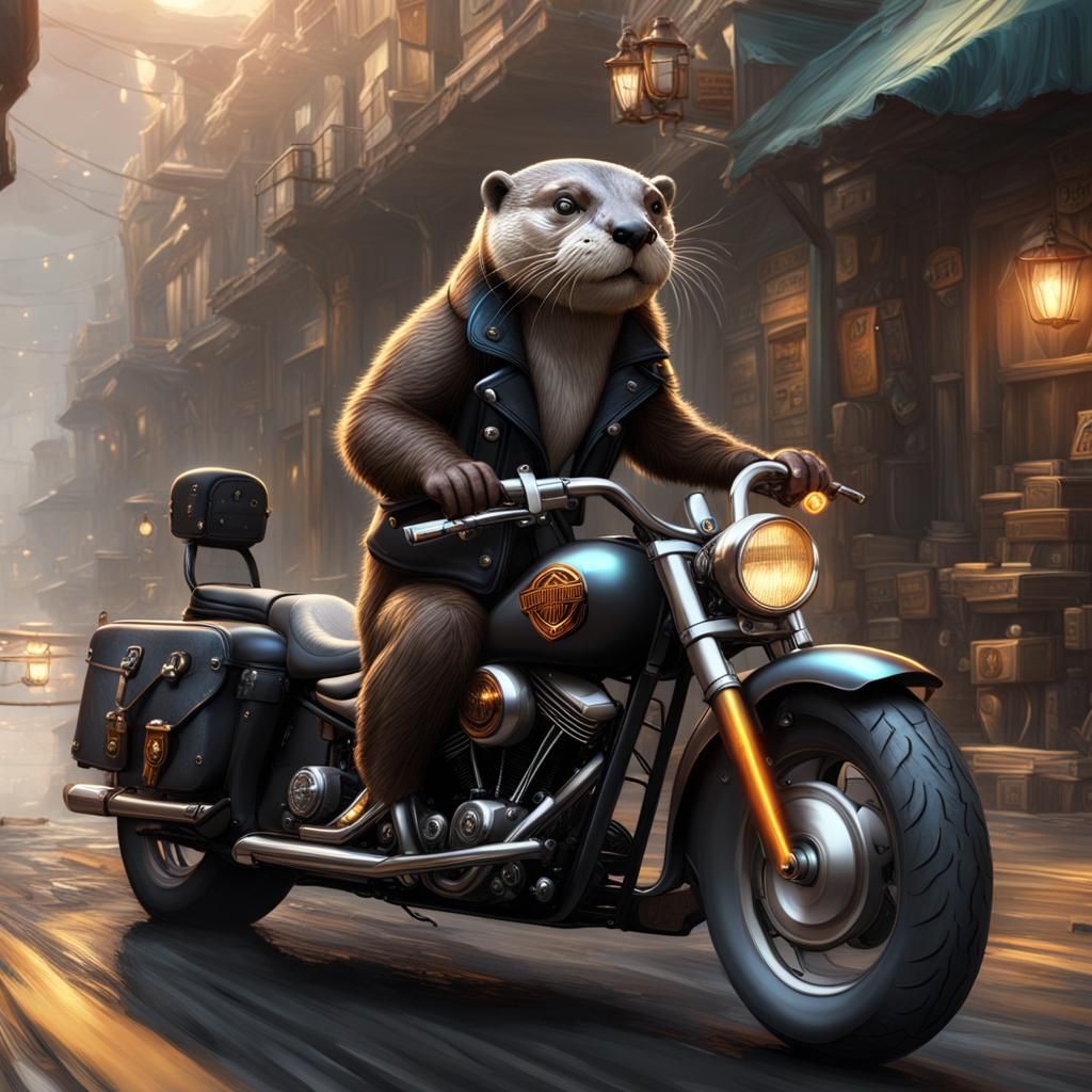 Otter on Harley Davidson: Detailed Matte Painting