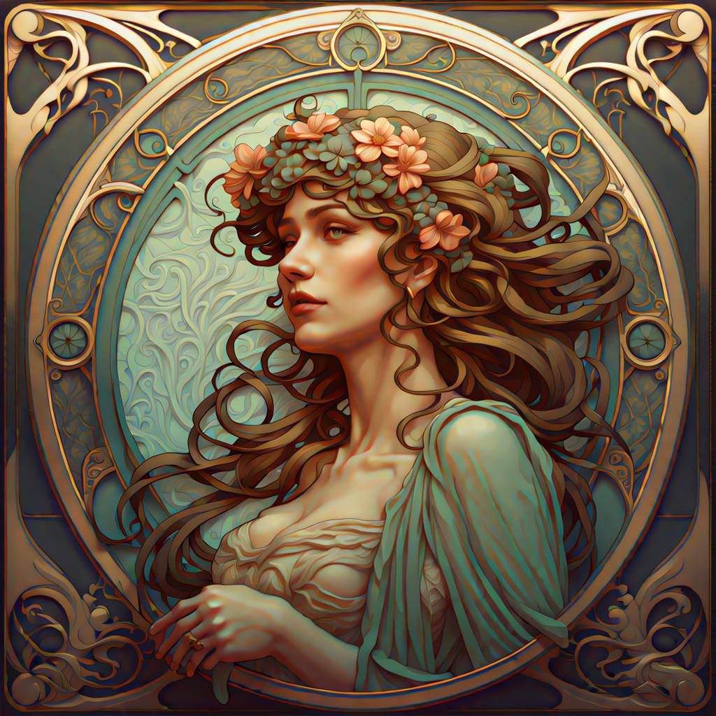Fantasy Plaque in Art Nouveau Style