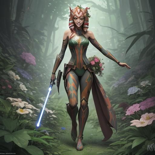 Ahsoka as Poison Ivy in Studio Ghibli Anime Style