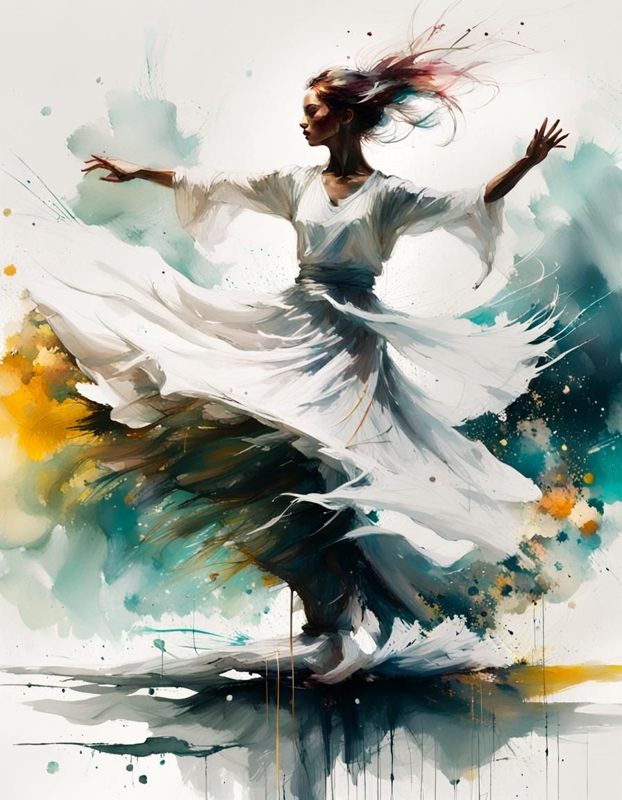 Dervish Dance in Ink Splatter Technique