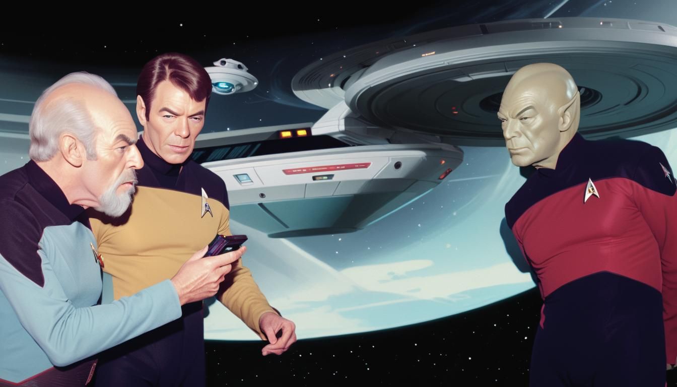 Star Trek Officers with Tricorder in Hyperreal Sci-Fi Art