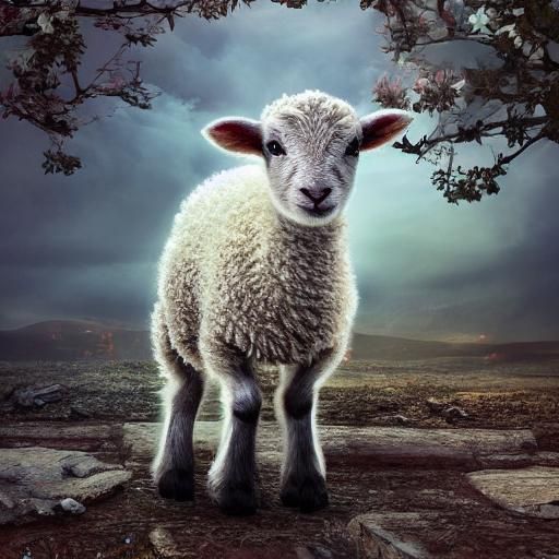 Vibrant Newborn Lamb in a Majestic Landscape