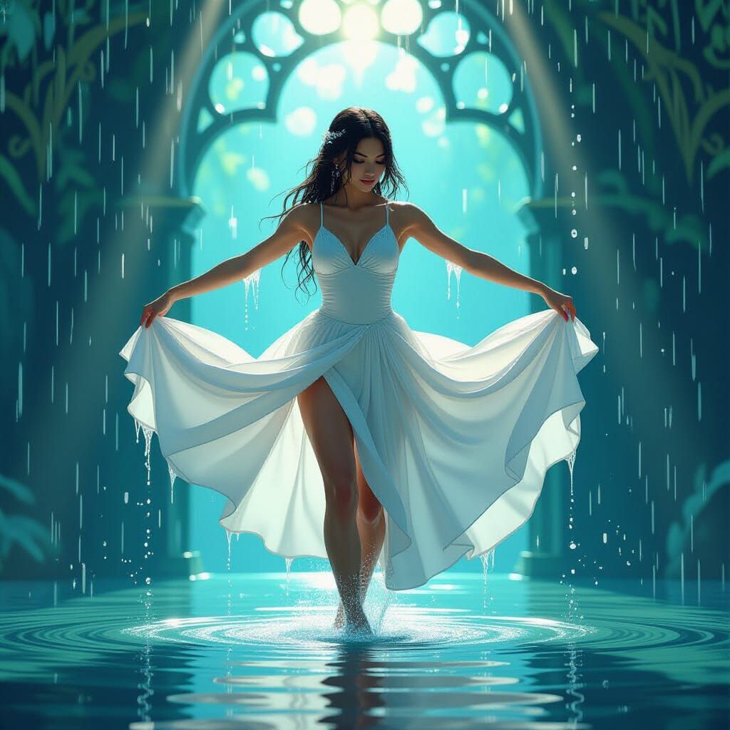 Balerina Dancing in Water with Dripping Effects