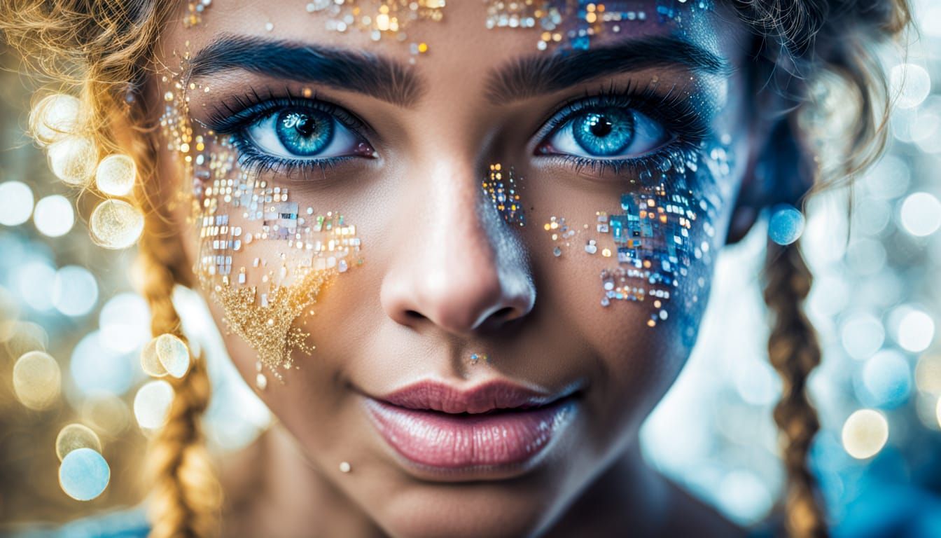 Holographic Grunge Girl of Glowing Cyberpunk Code