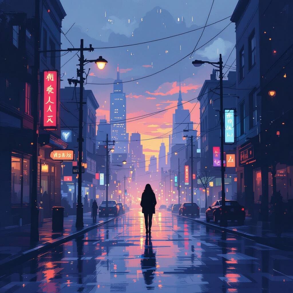 Twilight Cityscape Digital Painting of Heartbreak