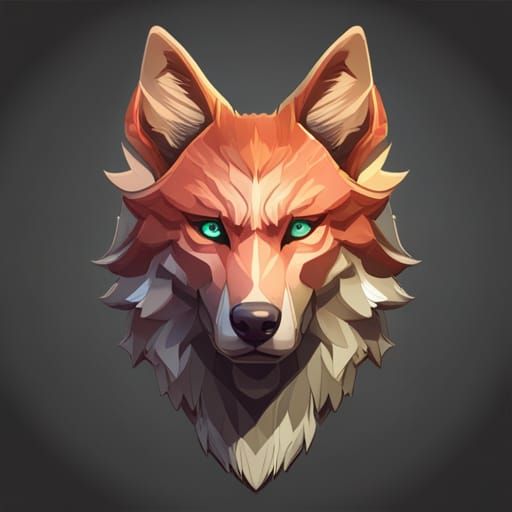 Red Wolf Headshot Portrait in Toon Style