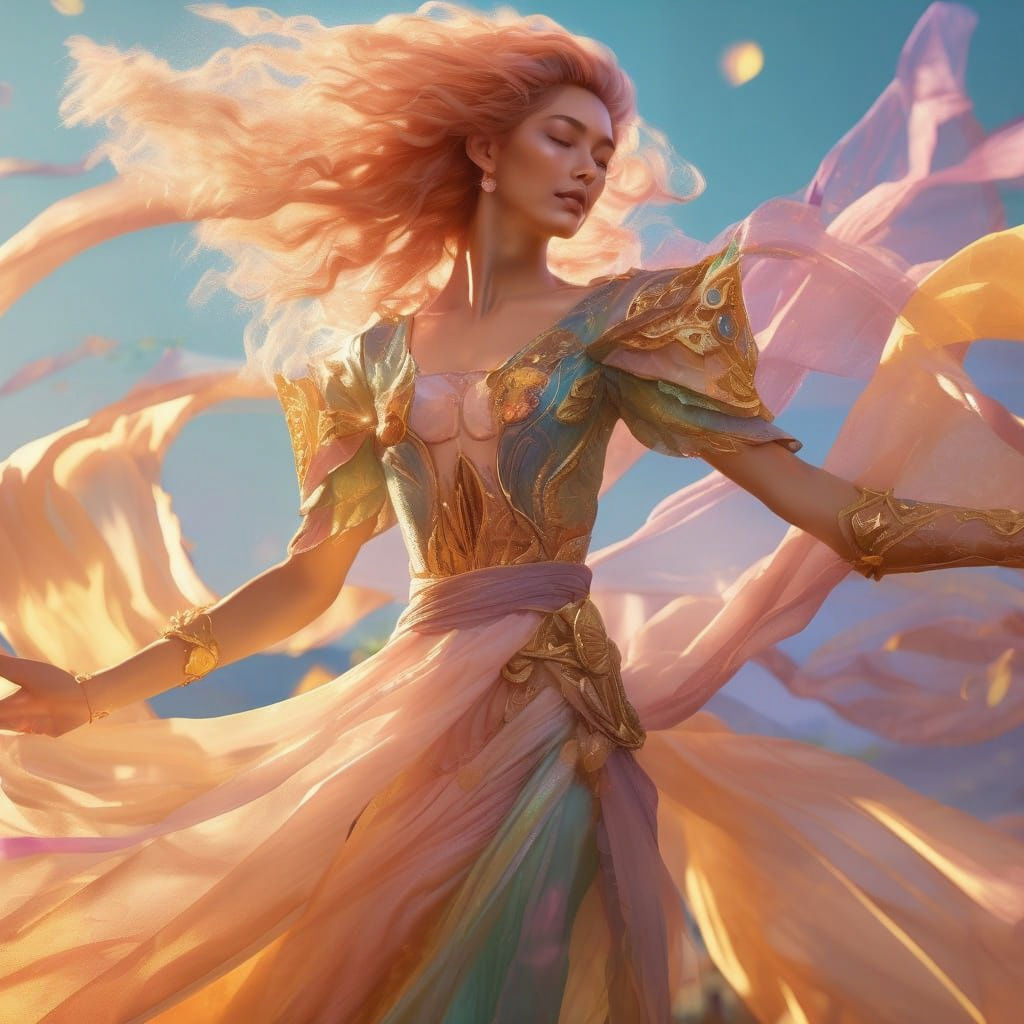 Tiefling Dancer with Silk Fans in Pastel Colors