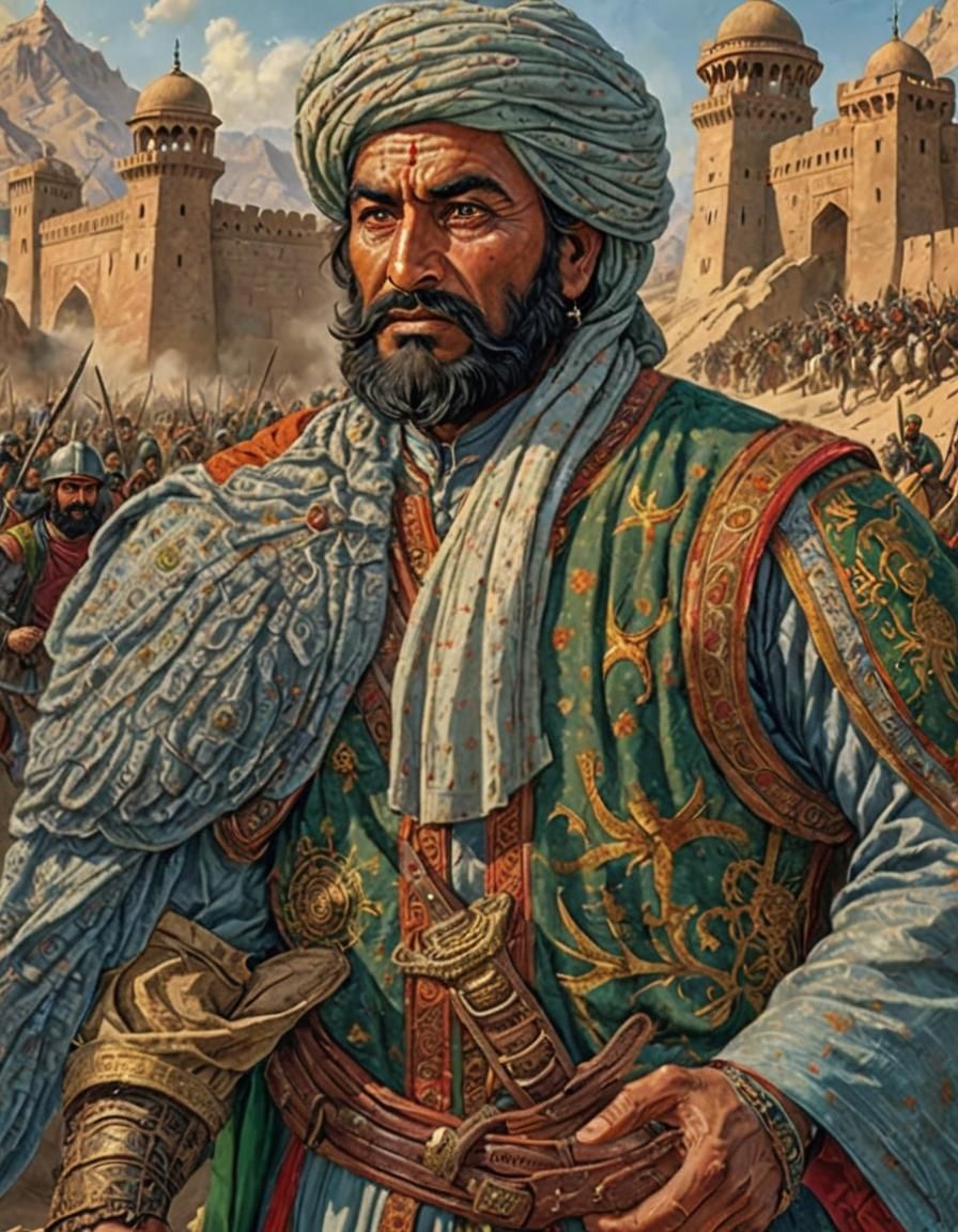 Afghan Tribesmen Attack Mughal Fort: Detailed Matte Painting