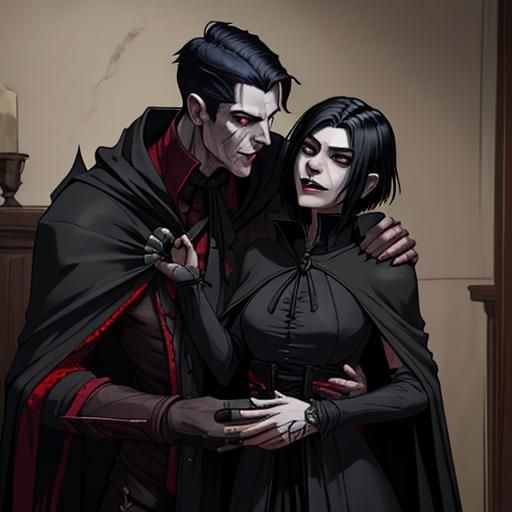 Fantasy Vampire About to Bite Woman's Neck