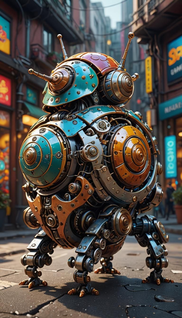 Intricate Robot Snail in Hyperrealistic Style