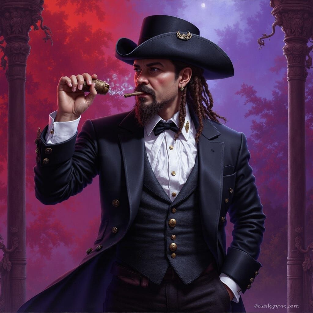 Tuxedo Captain Barbossa in Dramatic Oil Painting Style