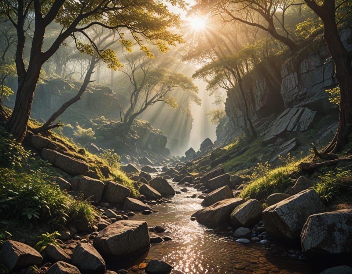 Fantasy Ravine Landscape with Dramatic Lighting