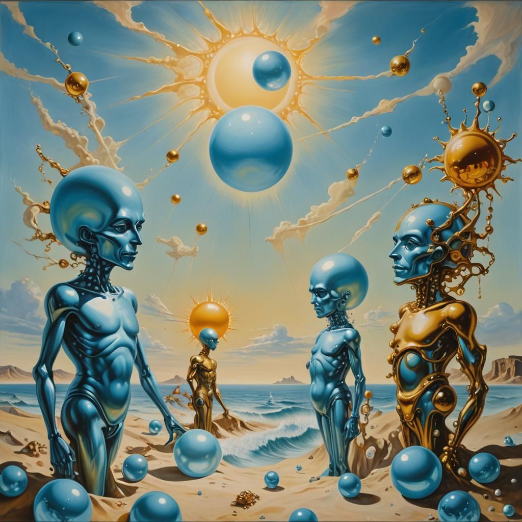 Surreal Humanoids Play with Pearls in Dali Style