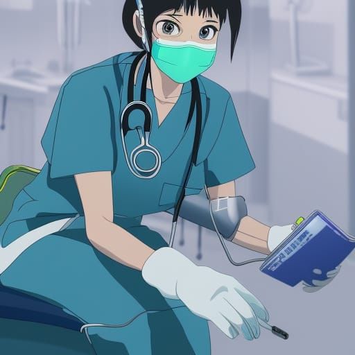 Surgical Nurse Preparing in Studio Ghibli Anime Style