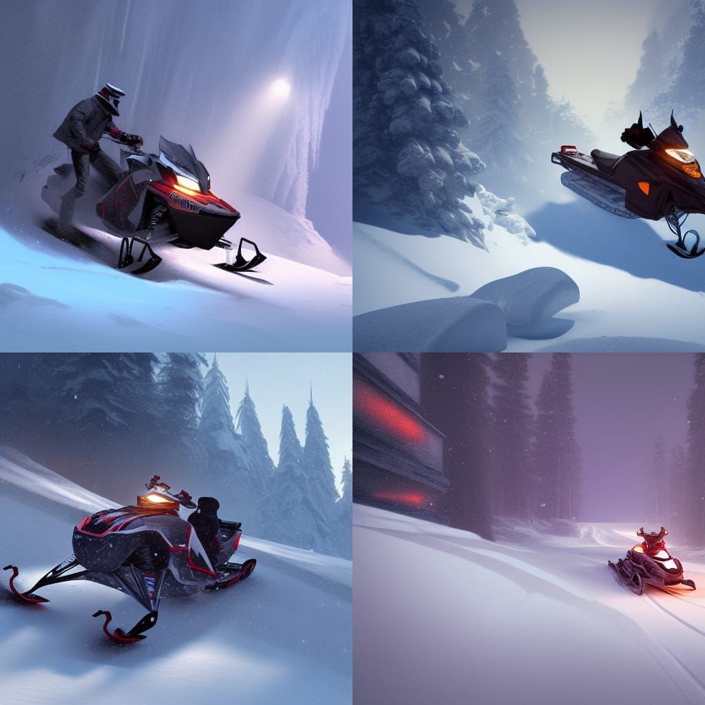 Snowmobile Cliff Jump: Hyperdetailed Concept Art