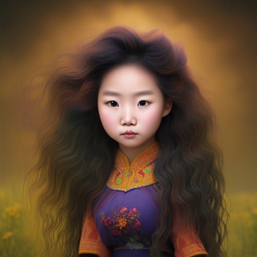 Radiant Hmong Girl with Yellow Hair, Fantasy Art