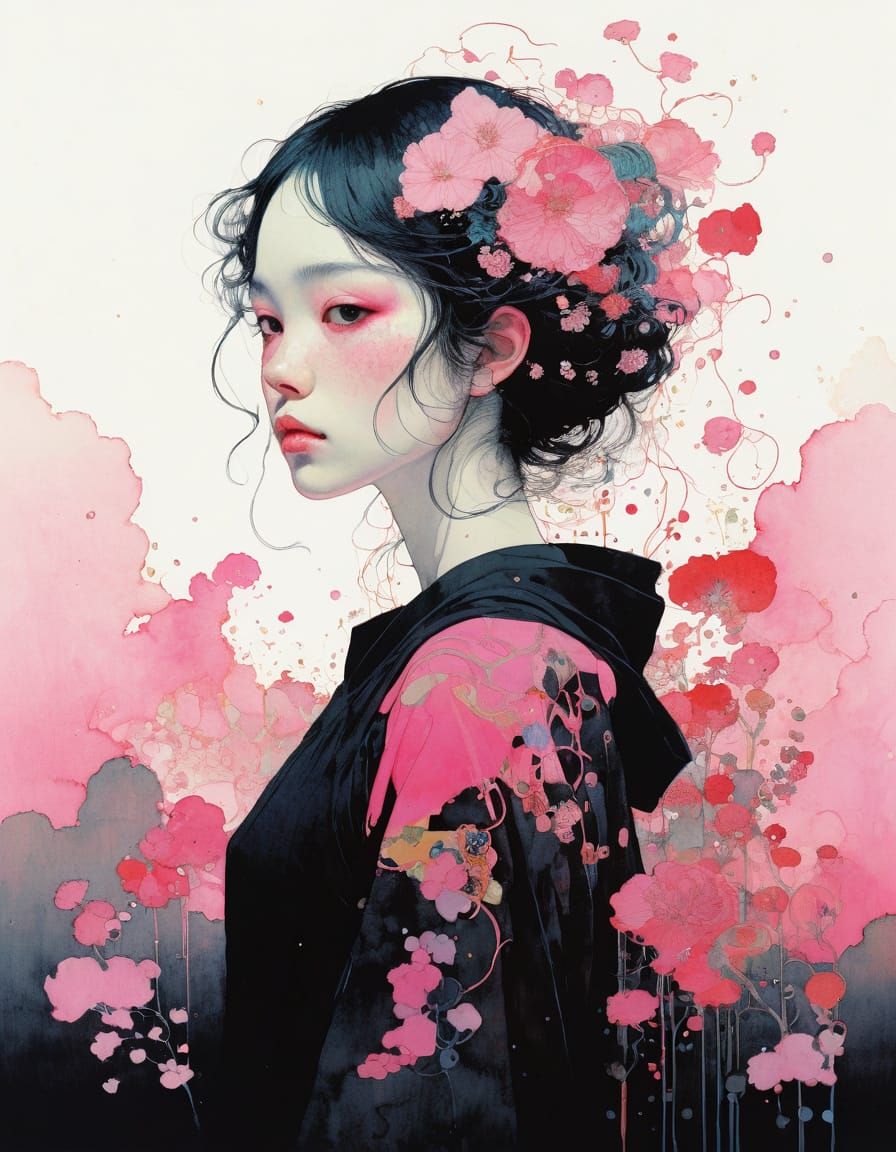 Pink Portrait in Art Nouveau Style