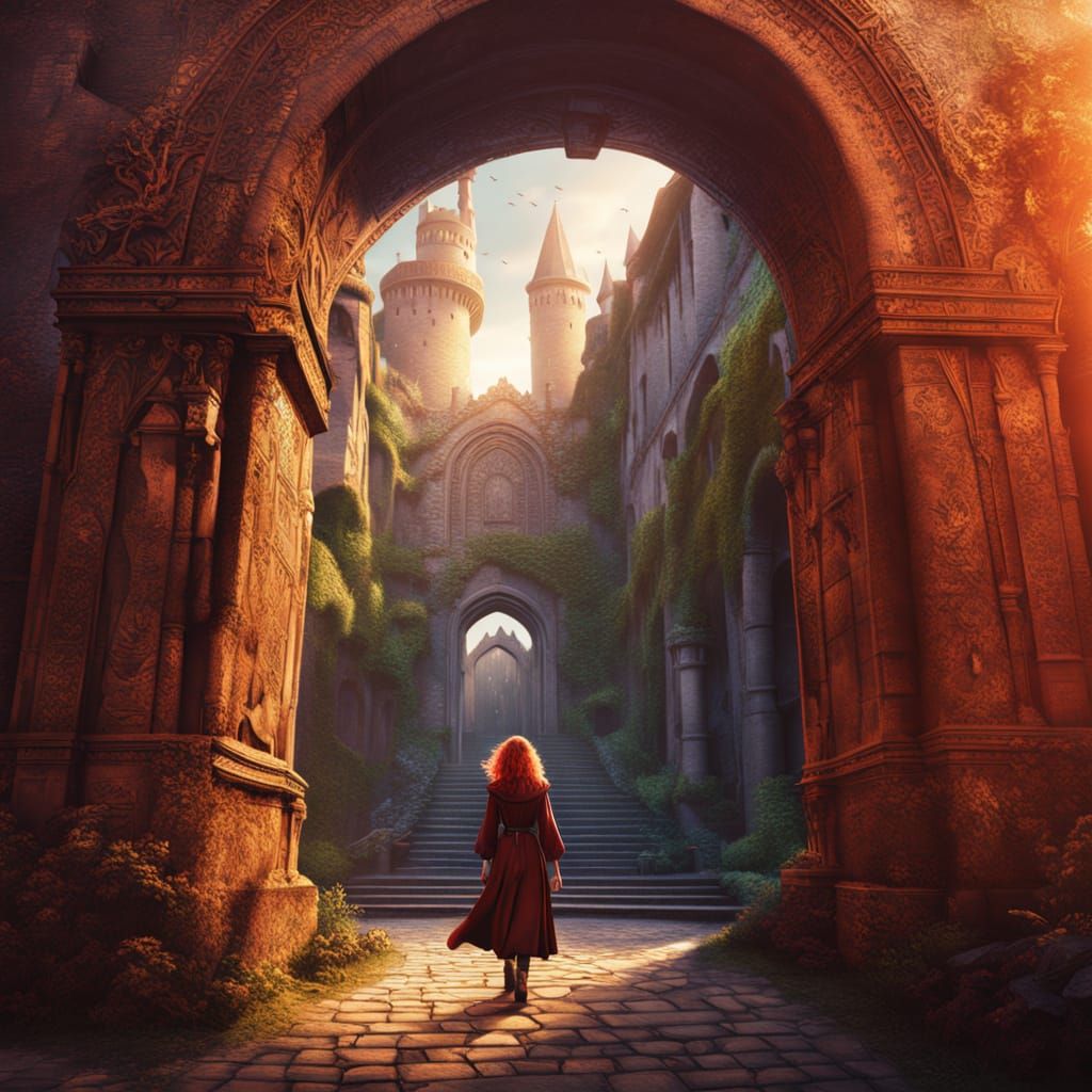 Fantasy Portal Journey: Woman to Medieval Castle