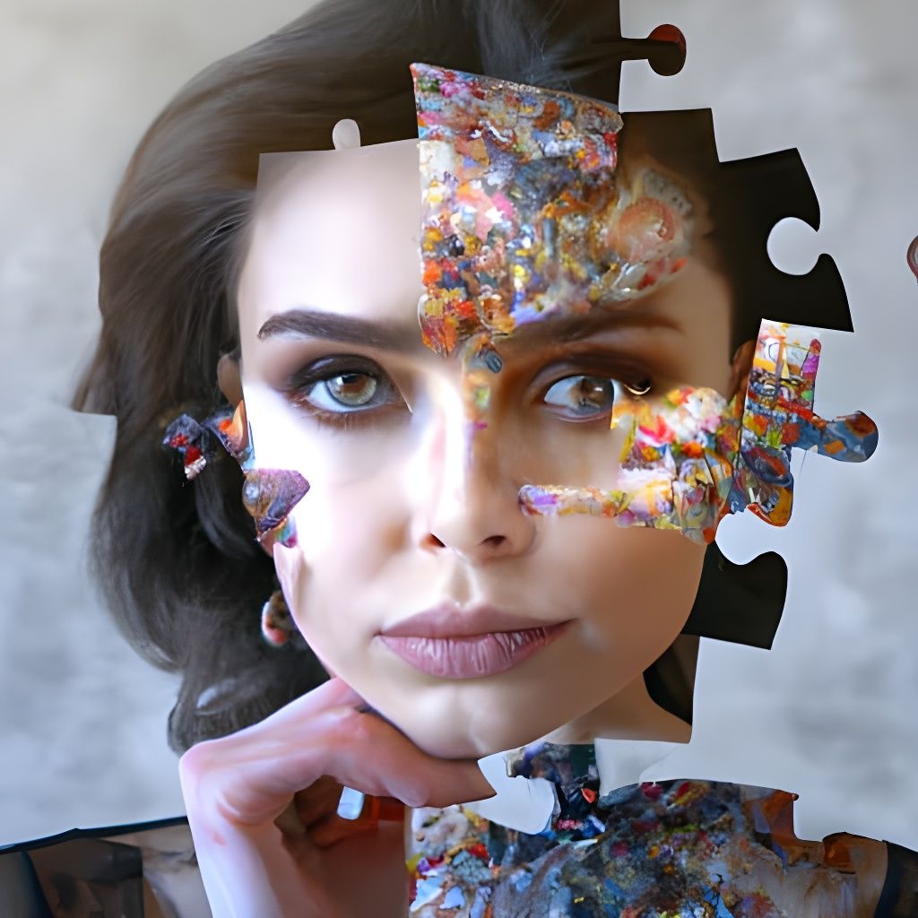Woman's Face Dissolving into Jigsaw Pieces: Hyperrealism